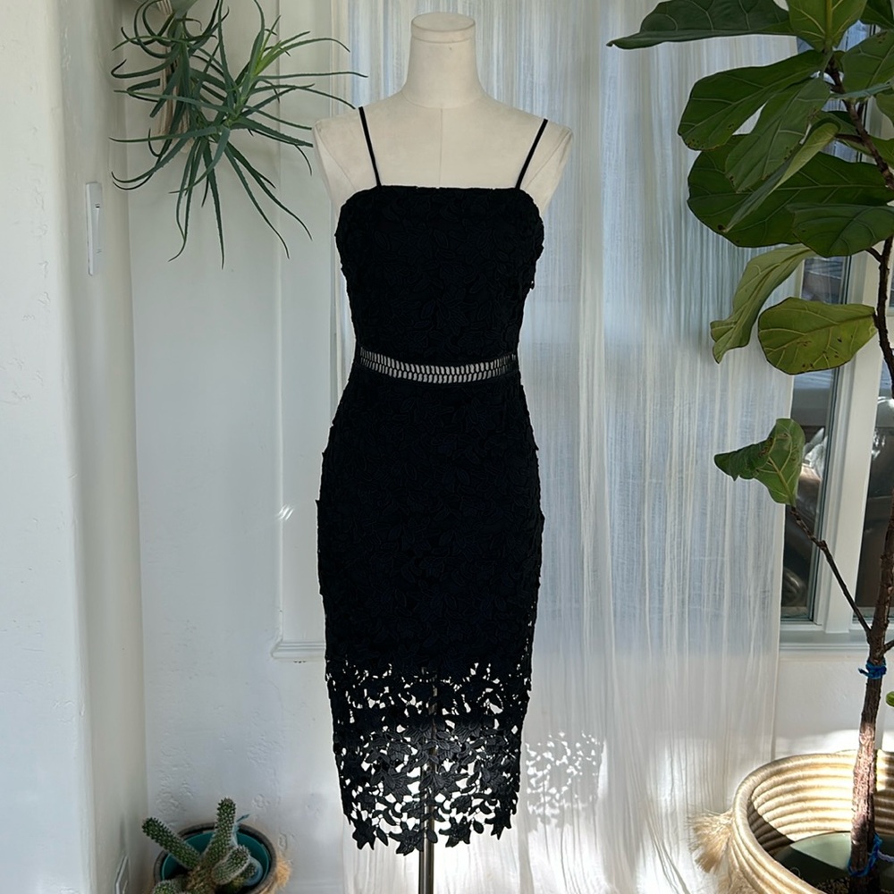 Karina Grimaldi Black Lace Cut Out Midi Dress